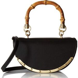 SAM EDELMAN Pre-Owned Bamboo Handle Black vegan Leather Handbag w/Gold Accents